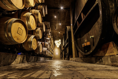 wine barrels stacked upon each other