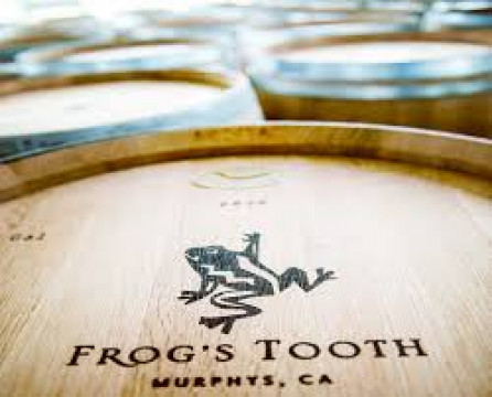 wine barrel top with Frog's Tooth logo
