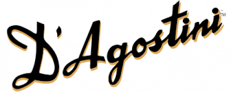 logo for D'Agostini.  Name written in script with black and gold accent